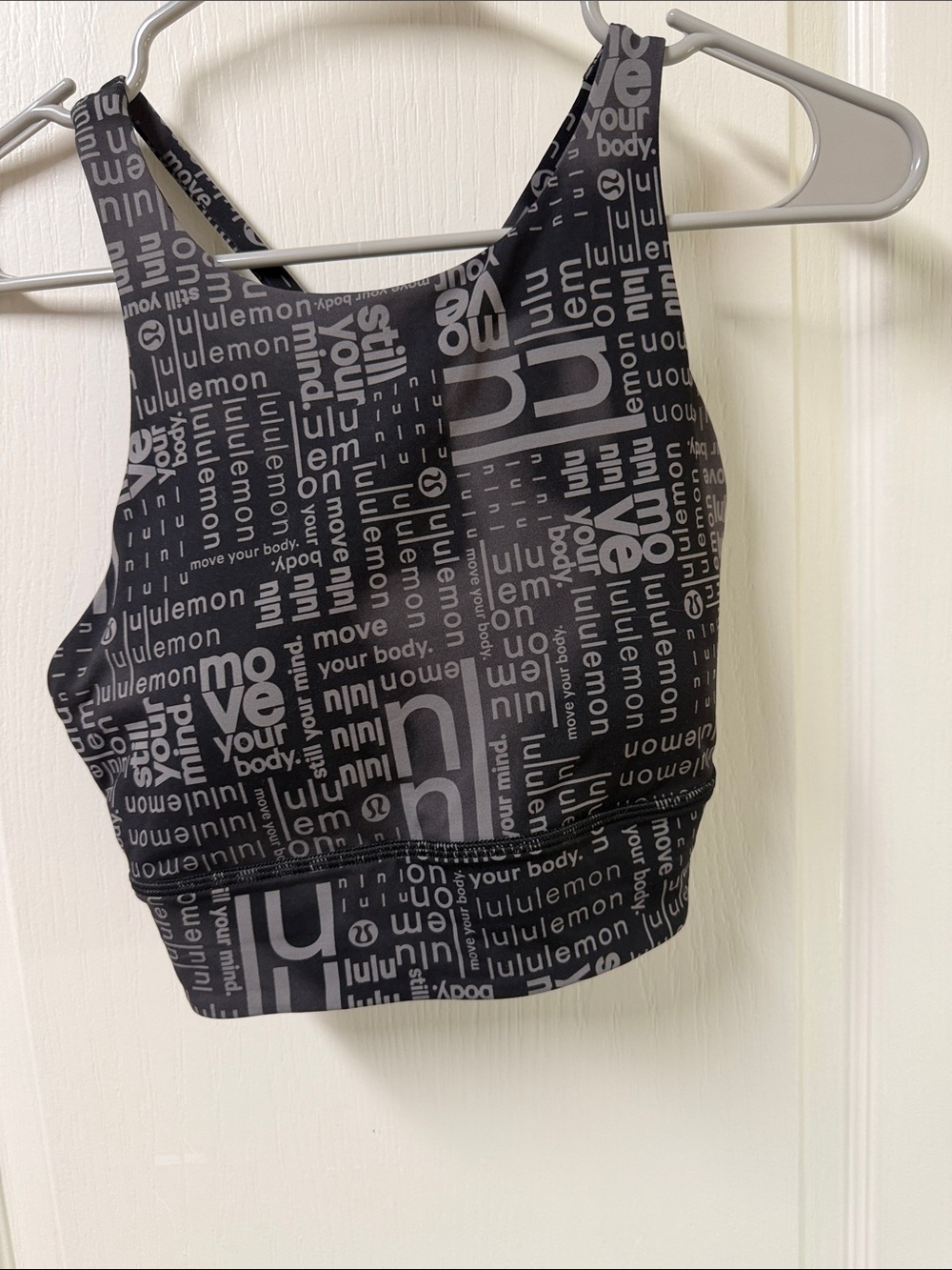 lululemon athletica Black & Gray Logo-Print Long Line Energy Bra size 8